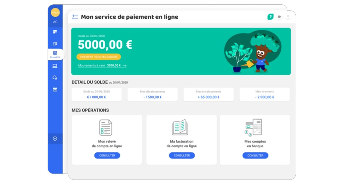 Dashboard assoconnect vue de la page service des paiement